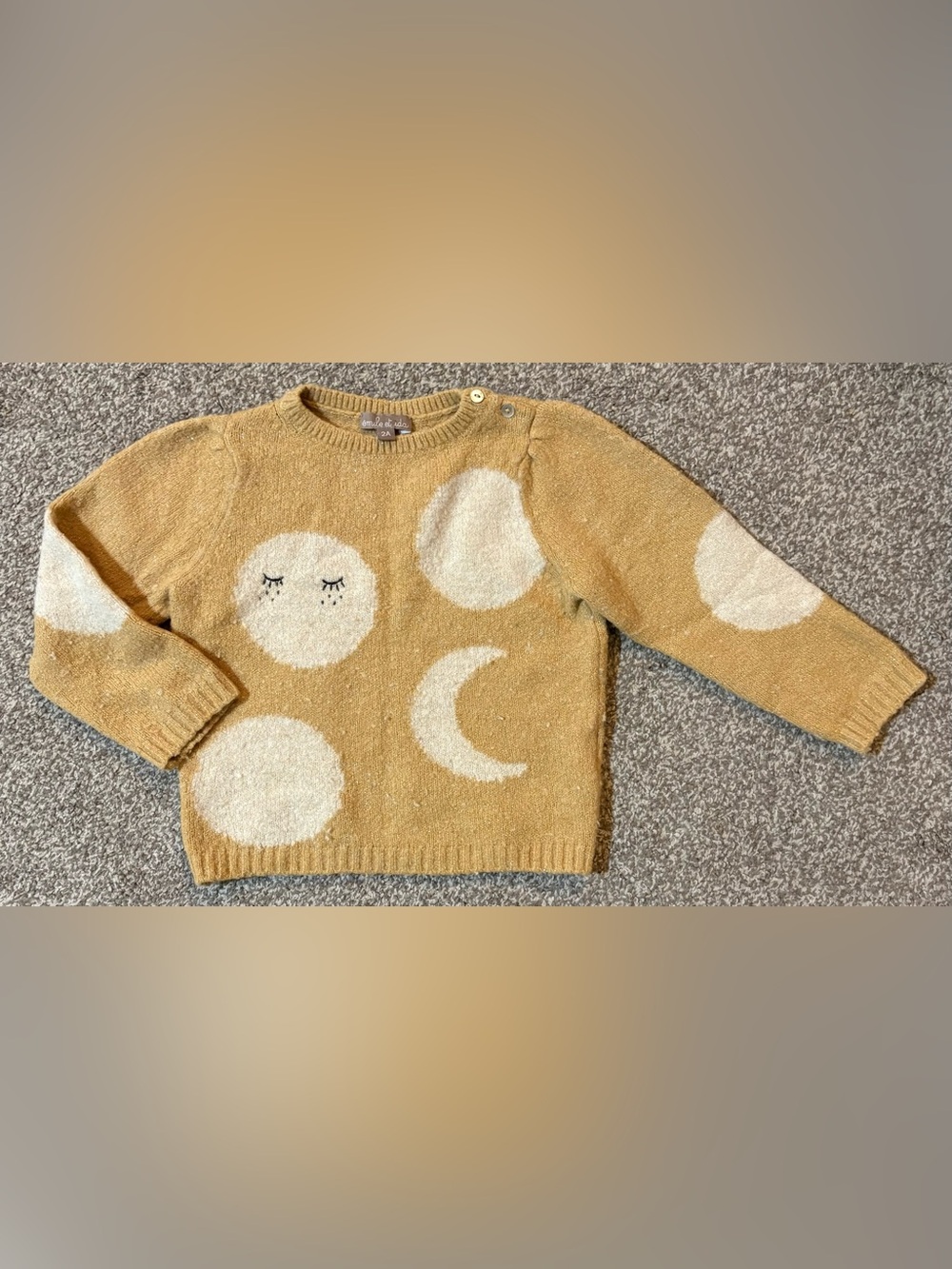 Emile et Ida Mustard Yellow Moon & Cream Motif Sweater